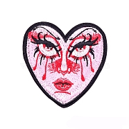 Heart Appliques, Embroidery Iron on Cloth Patches, Sewing Craft Decoration, Face, 72x74mm(PW-WG27900-01)