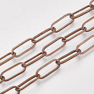 Unwelded Iron Paperclip Chains, Flat Oval, Drawn Elongated Cable Chains, with Spool, Red Copper, 16x7x1.6mm, about 82.02 Feet(25m)/roll(CH-S125-02A-R)