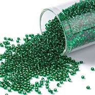 TOHO Round Seed Beads, Japanese Seed Beads, (36) Silver Lined Green Emerald, 15/0, 1.5mm, Hole: 0.7mm, about 3000pcs/10g(X-SEED-TR15-0036)