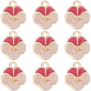 12Pcs Brass Enamel Charms, Real 18K Gold Plated, Flower, Pink, 12x10.5x4mm, Hole: 1.5mm(KK-BBC0012-21)