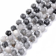 Natural Eagle Eye Stone Beads Strands, Round, Faceted, 7~8x8mm, Hole: 1.2mm, about 38~40pcs/strand, 15.16inch(38.5cm)(G-R482-10-8mm)
