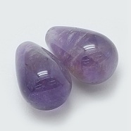 Natural Amethyst Half Drilled Beads, teardrop, 13x8mm, Hole: 1mm(G-G760-I01)