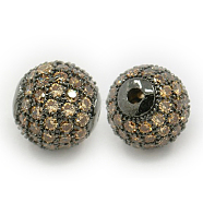 Brass Cubic Zirconia Beads, Round, Gunmetal, 8mm, Hole: 1.5mm(ZIRC-F001-182B)