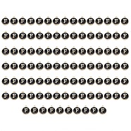 Golden Plated Enamel Alloy Charms, Enamelled Sequins, Flat Round, Black, Letter.F, 14x12x2mm, Hole: 1.5mm, 100pcs/Box(ENAM-SZ0001-26B-F)