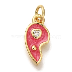 Rack Plating Brass Micro Pave Cubic Zirconia Pendants, with Enamel, Cadmium Free & Lead Free, Long-Lasting Plated, Real 18K Gold Plated, Heart, Red, 15x7x2mm, Hole: 3mm(KK-I720-71G-03A)