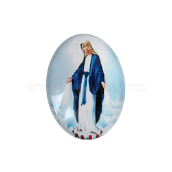 Printed Glass Oval Cabochons, Jesus and the Virgin Theme, Colorful, 30x22x6mm(GGLA-N003-22x30-A48)