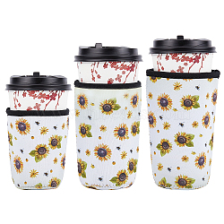 Neoprene Cup Sleeve, Insulated Reusable Coffee & Tea Cup Sleeves, Sunflower Pattern, 110~165x70~75mm, 3pcs/set(AJEW-WH0301-002)