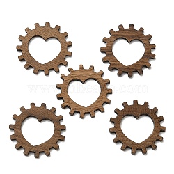 Walnut Wood Pendants, Gear with Heart Charm, Camel, 23.5~24x2.5mm, Inner Diameter: 10.5x14mm(WOOD-F013-11)