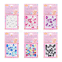 AHADERMAKER 6 Cards 6 Colors Acrylic Rhinestone Stickers, Decoration for Photo Album, Mixed Color, 74x64x3mm, Sticker: 4.5~14.5x4.5~11.5mm, 1 card/color(STIC-GA0001-02)