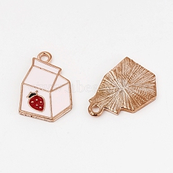 Alloy Enamel Pendants, Milk Carton with Strawberry , Colorful, Light Gold, 18x12.5x1.5mm, Hole: 1.5mm(CD-TAC0001-29KCG)