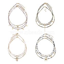 Beaded Necklaces & Pendant Necklace Sets, with Brass Beads, Natural Pearl Beads, Glass Beads and 304 Stainless Steel Lobster Claw Clasps, Mixed Shapes, Golden, 17.72 inch(45cm), 17.91 inch(45.5cm), 3pcs/set(NJEW-JN03076)