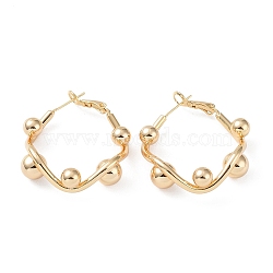Brass Round Beaded Rhombus Hoop Earrings, with 925 Sterling Silver Pins for Women, Golden, 33x34x10mm(EJEW-A025-03G)