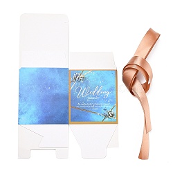 Square Fold Paper Candy Boxes, with Ribbon & Word, for Bakery and Baby Shower Gift Packaging, Royal Blue, Finished Product: 8x8x9cm(CON-TAC0004-05D)