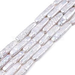 Natural Baroque Pearl Keshi Pearl Beads Strands, Cultured Freshwater Pearl, Stick, Seashell Color, 23~24.5x5.5~6x3~5mm, Hole: 0.6mm, about 16~17pcs/strand, 14.76 inch~15.55 inch(37.5~39.5cm)(PEAR-N021-14)