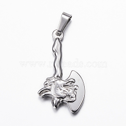 304 Stainless Steel Pendants, Axe, Stainless Steel Color, 38x18x4mm, Hole: 4x8mm(STAS-K162-014P)