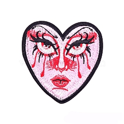 Heart Appliques, Embroidery Iron on Cloth Patches, Sewing Craft Decoration, Face, 72x74mm(PW-WG27900-01)