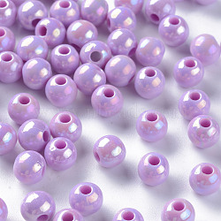 Opaque Acrylic Beads, AB Color Plated, Round, Violet, 6x5mm, Hole: 1.8mm, about 4400pcs/500g(MACR-S370-D6mm-A03)