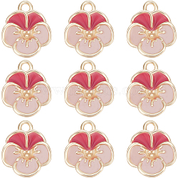 12Pcs Brass Enamel Charms, Real 18K Gold Plated, Flower, Pink, 12x10.5x4mm, Hole: 1.5mm(KK-BBC0012-21)