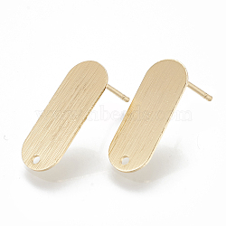 Brass Stud Earring Findings, with Loop, Oval, Nickel Free, Real 18K Gold Plated, 21x8mm, Hole: 1.4mm, Pin: 0.9mm(KK-Q750-065G)