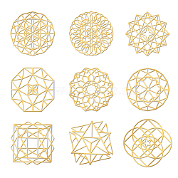 Nickel Decoration Stickers, Metal Resin Filler, Epoxy Resin & UV Resin Craft Filling Material, Golden, Flower of Life, 40x40mm, 9pcs/set(DIY-WH0450-168)