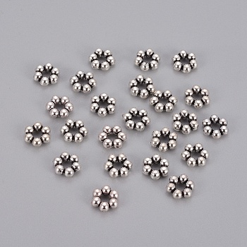 Tibetan Style Daisy Spacer Beads, Lead Free & Nickel Free & Cadmium Free, Flower, Antique Silver Color, Size: about 8mm in diameter, 3mm thick, hole: 3mm