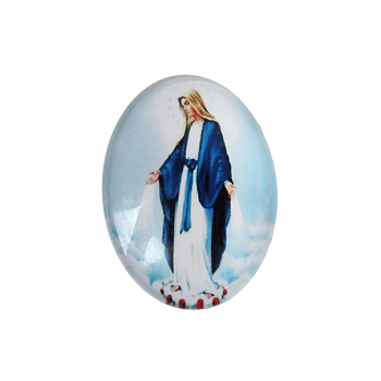 Printed Glass Oval Cabochons, Jesus and the Virgin Theme, Colorful, 30x22x6mm