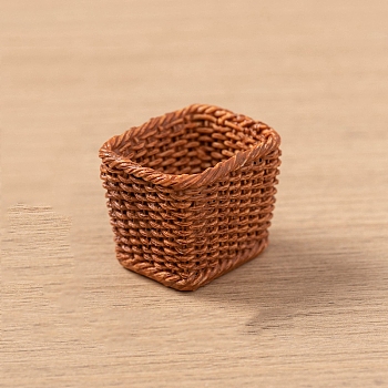 Resin Bamboo Rattan Miniature Basket Ornaments, Micro Landscape Home Dollhouse Accessories, Pretending Prop Decorations, Saddle Brown, 25mm