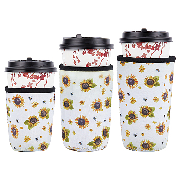 Neoprene Cup Sleeve, Insulated Reusable Coffee & Tea Cup Sleeves, Sunflower Pattern, 110~165x70~75mm, 3pcs/set