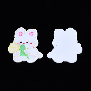 Printed Acrylic Cabochons, Rubberized Style, Rabbit, Creamy White, 40x35x2mm