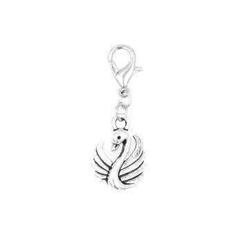 Alloy Pendants, with Lobster Claw Clasps, Swan, Antique Silver, 37mm