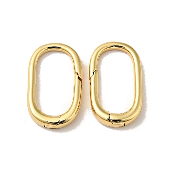 Brass Spring Gate Rings, Cadmium Free & Nickel Free & Lead Free, Oval, Real 18K Gold Plated, 7 Gauge, 19.5x11.5x3.5mm, Hole: 8x11.5mm