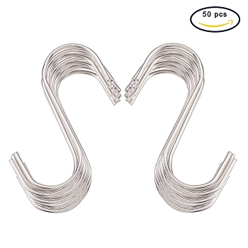 Heavy Duty S-hooks, Stainless Steel Wire Metal Secured S Hook, Jeans Hanger, Ceiling Rack Display Connect Hanging, Kitchen Pegboard, Stainless Steel Color, 90x32x2.8mm, 50pcs/bag