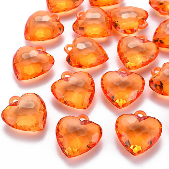 Transparent Acrylic Pendants, Faceted, Heart, Coral, 31.5x29x12.5mm, Hole: 4mm, about 90pcs/500g