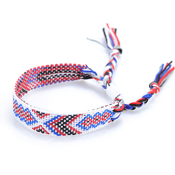 Polyester-cotton Braided Rhombus Pattern Cord Bracelet, Ethnic Tribal Adjustable Brazilian Bracelet for Women, White, 5-7/8~11 inch(15~28cm)