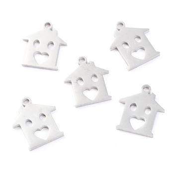 304 Stainless Steel Charms, Laser Cut, House, Stainless Steel Color, 13.5x12x1.1mm, Hole: 1.4mm