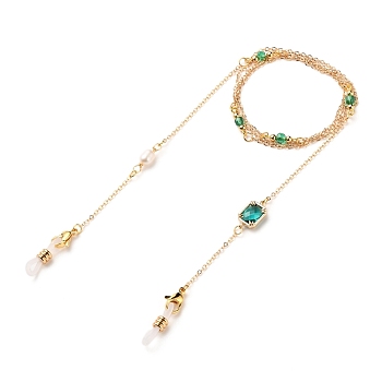 Eyeglasses Chains, Neck Strap for Eyeglasses, with Brass Cable Chains, Natural Pearl Beads, Glass Beads, 304 Stainless Steel Lobster Claw Clasps and Rubber Loop Ends, Real 18K Gold Plated, Teal, 31.57 inch(80.2cm)