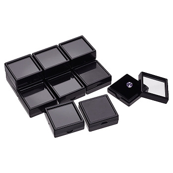 Square Plastic Loose Diamond Display Boxes, Clear Window Small Jewelry Storage Case with Sponge, Black, 4.15x4.15x1.65cm