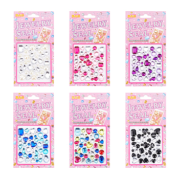 AHADERMAKER 6 Cards 6 Colors Acrylic Rhinestone Stickers, Decoration for Photo Album, Mixed Color, 74x64x3mm, Sticker: 4.5~14.5x4.5~11.5mm, 1 card/color