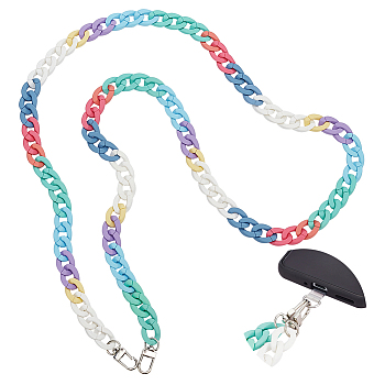 WADORN 1Pc Acrylic Curb Chain Mobile Strap, with TPU Mobile Phone Lanyard Patch and Alloy Swivel Clasps, Colorful, 127cm