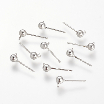 Brass Stud Earring Findings, with Loop, Nickel Free, Real Platinum Plated, 6x4mm, Hole: 1mm, pin: 0.8mm