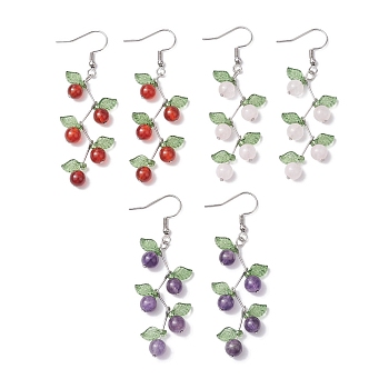 3 Pairs Fruit Gemstone & Acrylic Dangle Earrings, with 316 Surgical Stainless Steel Findings, 60~65x20~22mm