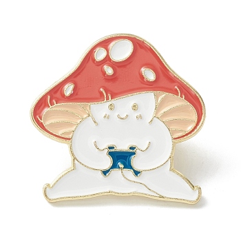 Mushroom Enamel Pin, Cartoon Alloy Brooch for Backpack Clothes, Light Gold, Coral, 26x28x2mm