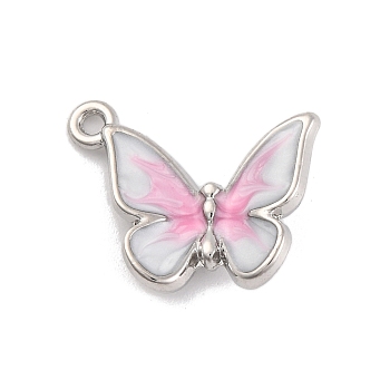 Alloy Enamel Pendants, Butterfly Charm, Platinum, 14x18x4mm, Hole: 1.4mm