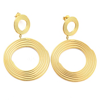 304 Stainless Steel Stud Earrings, Ring Dangle Earrings for Women, Real 14K Gold Plated, 59.5x38.5mm