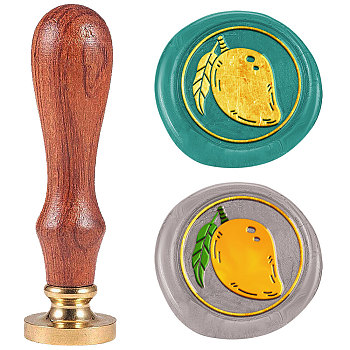 Wax Seal Stamp Set, Sealing Wax Stamp Solid Brass Head with Wood Handle, for Envelopes Invitations, Gift Card, Mango, 83x22mm, Stamps: 25x14.5mm