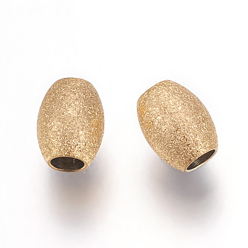 Ion Plating(IP) 304 Stainless Steel Beads, Textured Beads, Oval, Golden, 5x4mm, Hole: 1.9mm