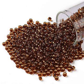 TOHO Round Seed Beads, Japanese Seed Beads, (2154S) Silver Lined Orange Amber, 8/0, 3mm, Hole: 1mm, about 10000pcs/pound