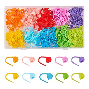 200Pcs 10 Colors Eco-Friendly ABS Plastic Knitting Crochet Locking Stitch Markers Holder, Mixed Color, 22x11x3mm, Pin: 1mm, 20pcs/color