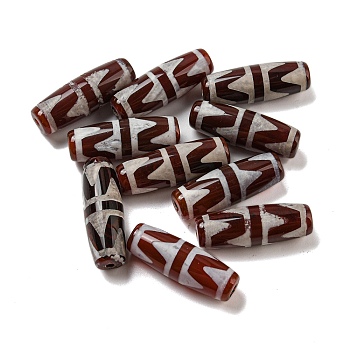 Tibetan Style dZi Beads Strands, Natural Dyed Agate Beads, Rice, Red, Tiger Pattern, 30x10mm, Hole: 2mm