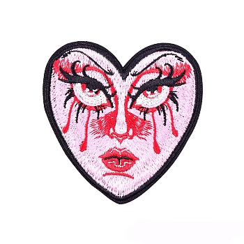 Heart Appliques, Embroidery Iron on Cloth Patches, Sewing Craft Decoration, Face, 72x74mm